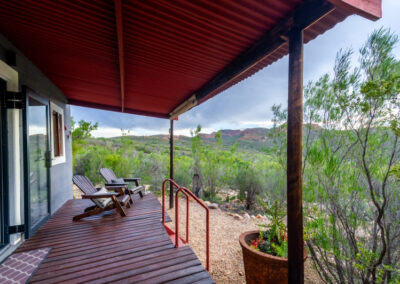 Nguni Chalet 5 Nguni chalet's private veranda with views of the Swartberg Mountains