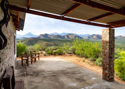 Majestic views of the Swartberg Mountains from the self-catering Kudu chalet's veranda