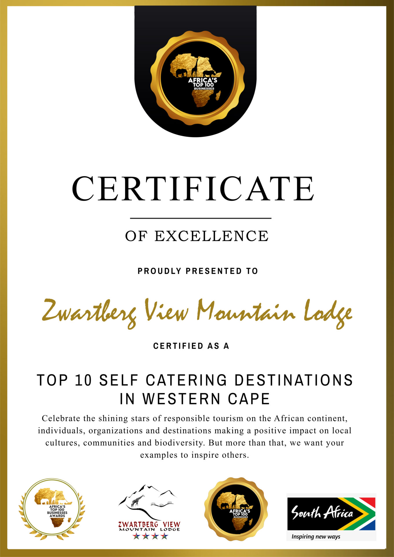 Zwartberg View Mountain Lodge Africa Top 100 Self-Catering Award Zwartberg View Mountain Lodge Africa Top 100 Self Catering Award